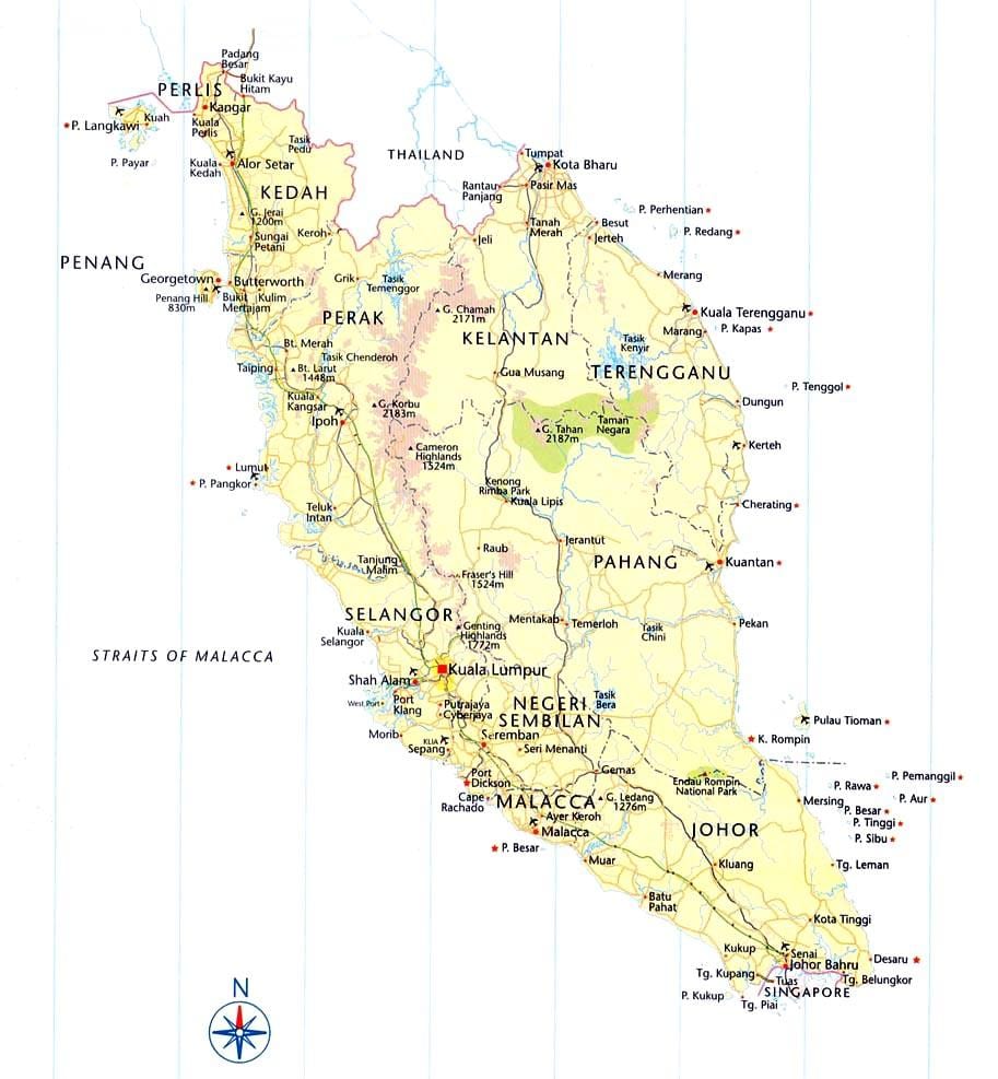 malaysia errepide mapa norabide
