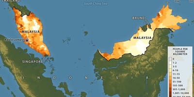 Malaysiako biztanleriaren dentsitatea mapa
